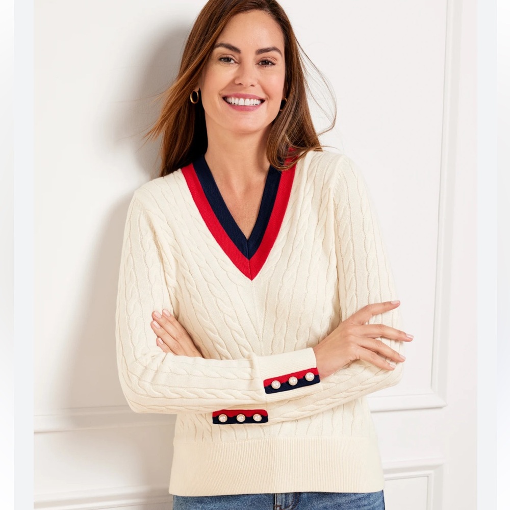 Talbots Chevron Cable V-Neck Sweater XL Petite